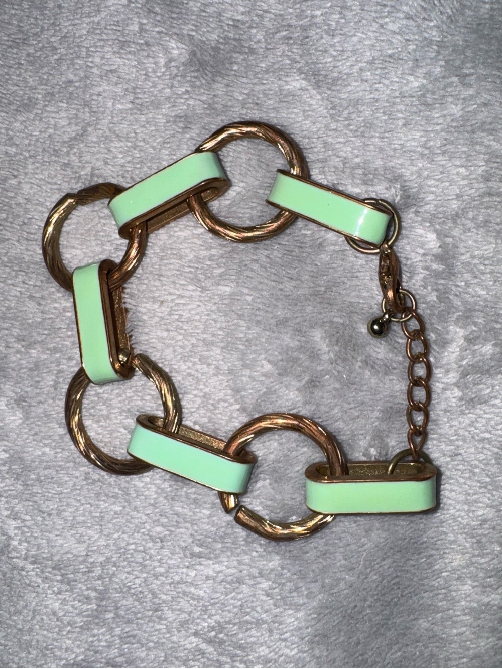 Gold Link Bracelet with Mint Green Enamel Accents